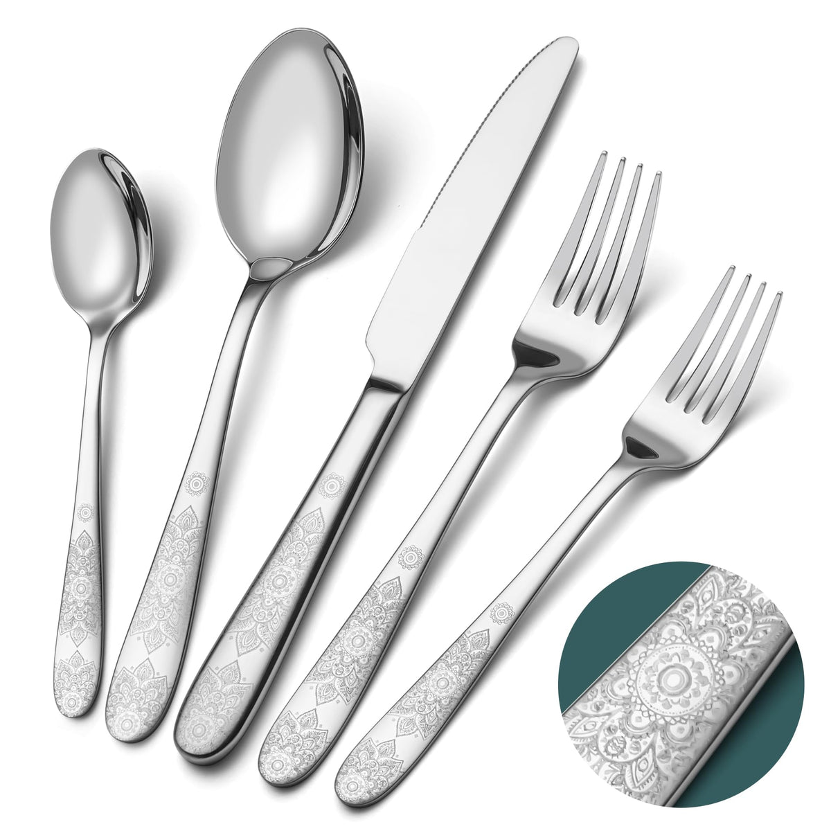 Hammered Silverware Set, EIUBUIE 40-Piece Stainless Steel Flatware Set for 8, Mirror Finish Tableware Kitchen Cutlery Sets, Durable Home Eating Utensils Sets Includes Fork Spoon Knife, Dishwasher Safe