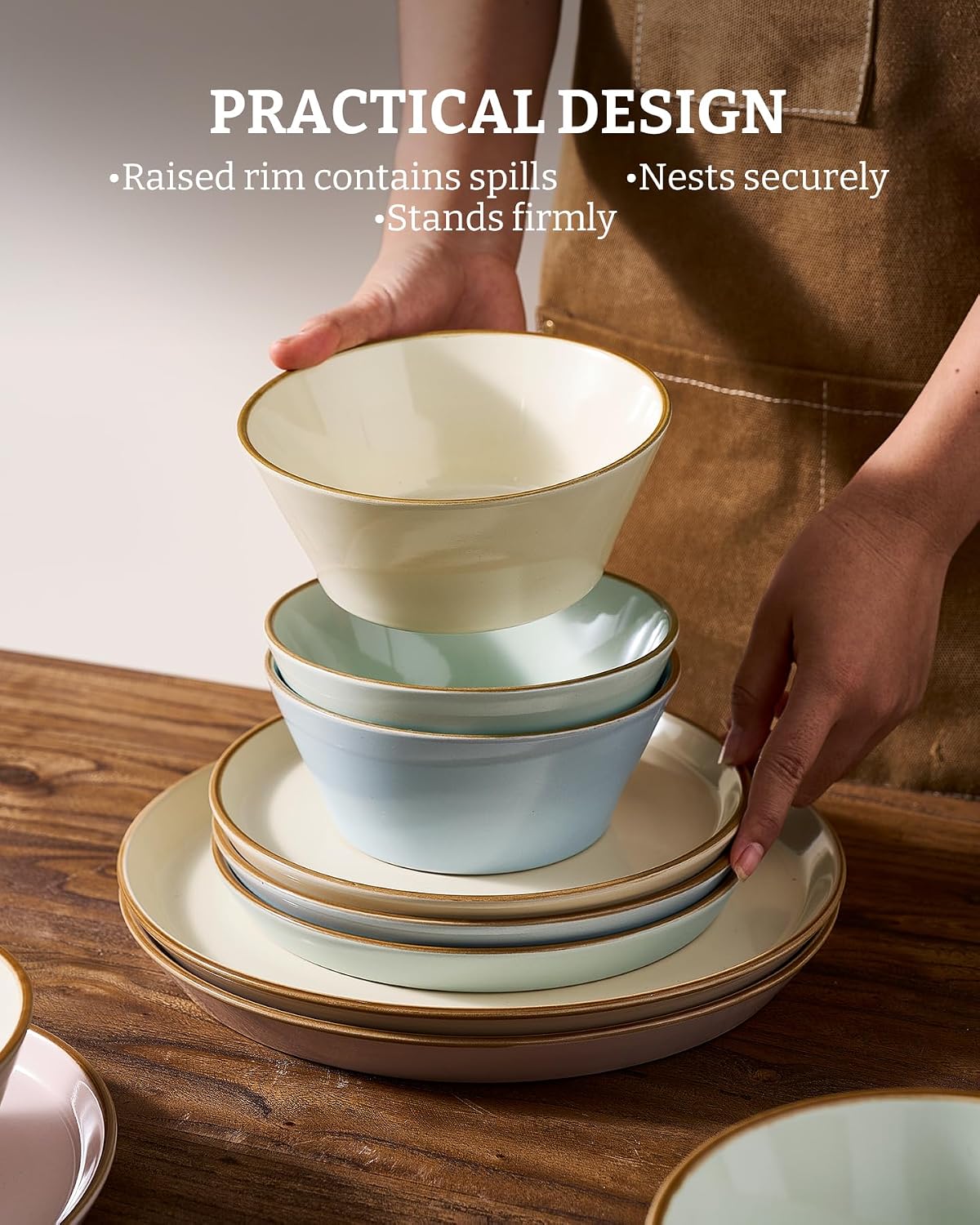 Famiware Saturn Dinnerware Sets, Ceramic Dishes for 4, Rimmed Plates, Bowls