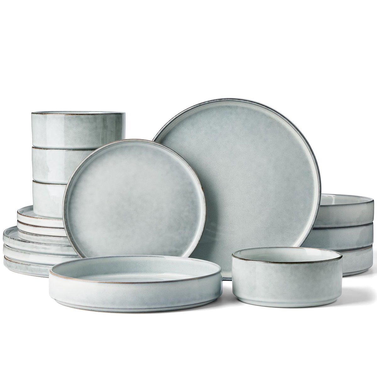 Famiware Nebula Plates and Bowls, 12-Piece Dinnerware Set, Cinnamon Brown