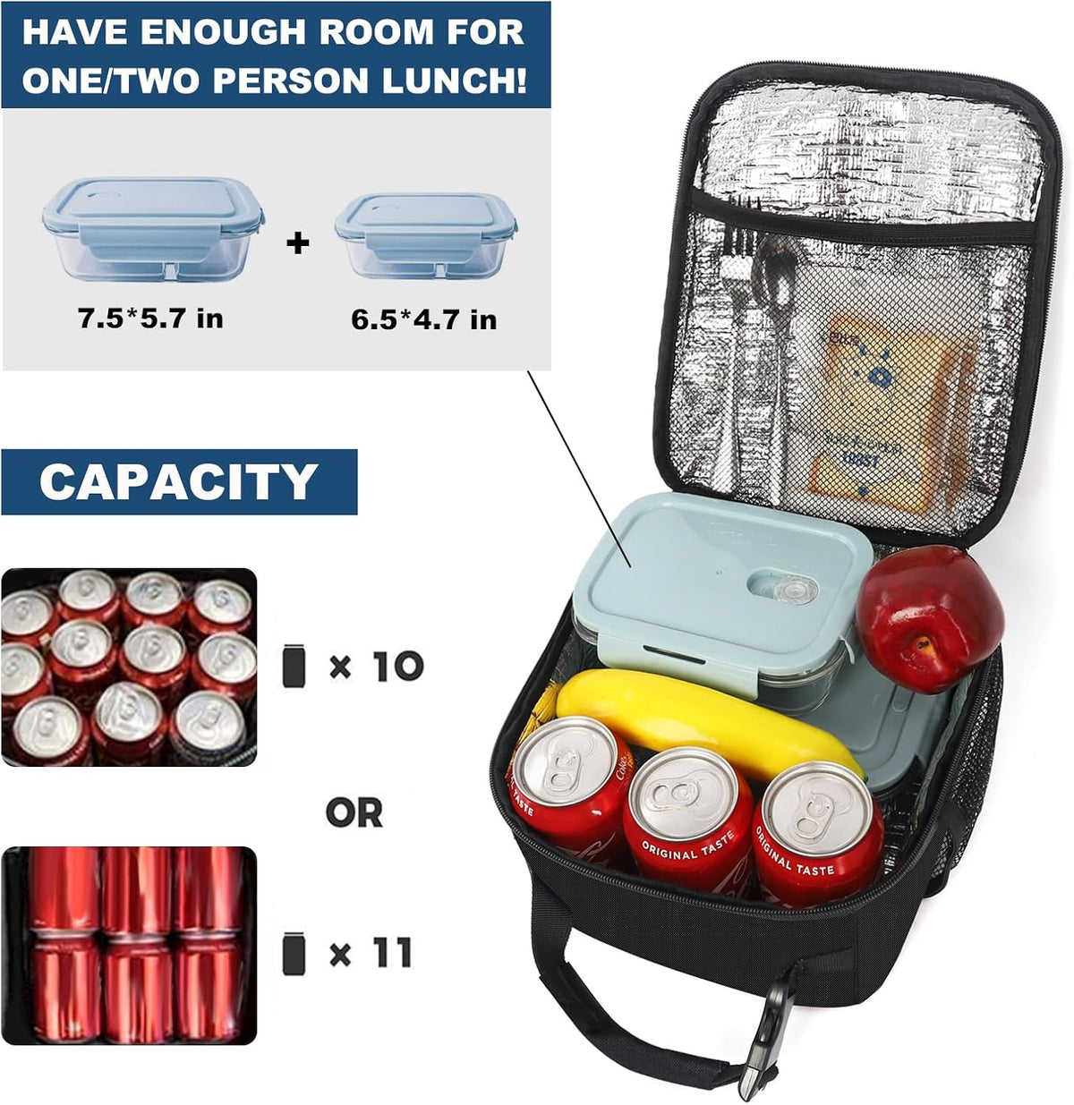Femuar Lunch Box for Men Women Adults, Small Lunchbox for Work Picnic - Reusable Lunch bag Portable Lunch tote, Black