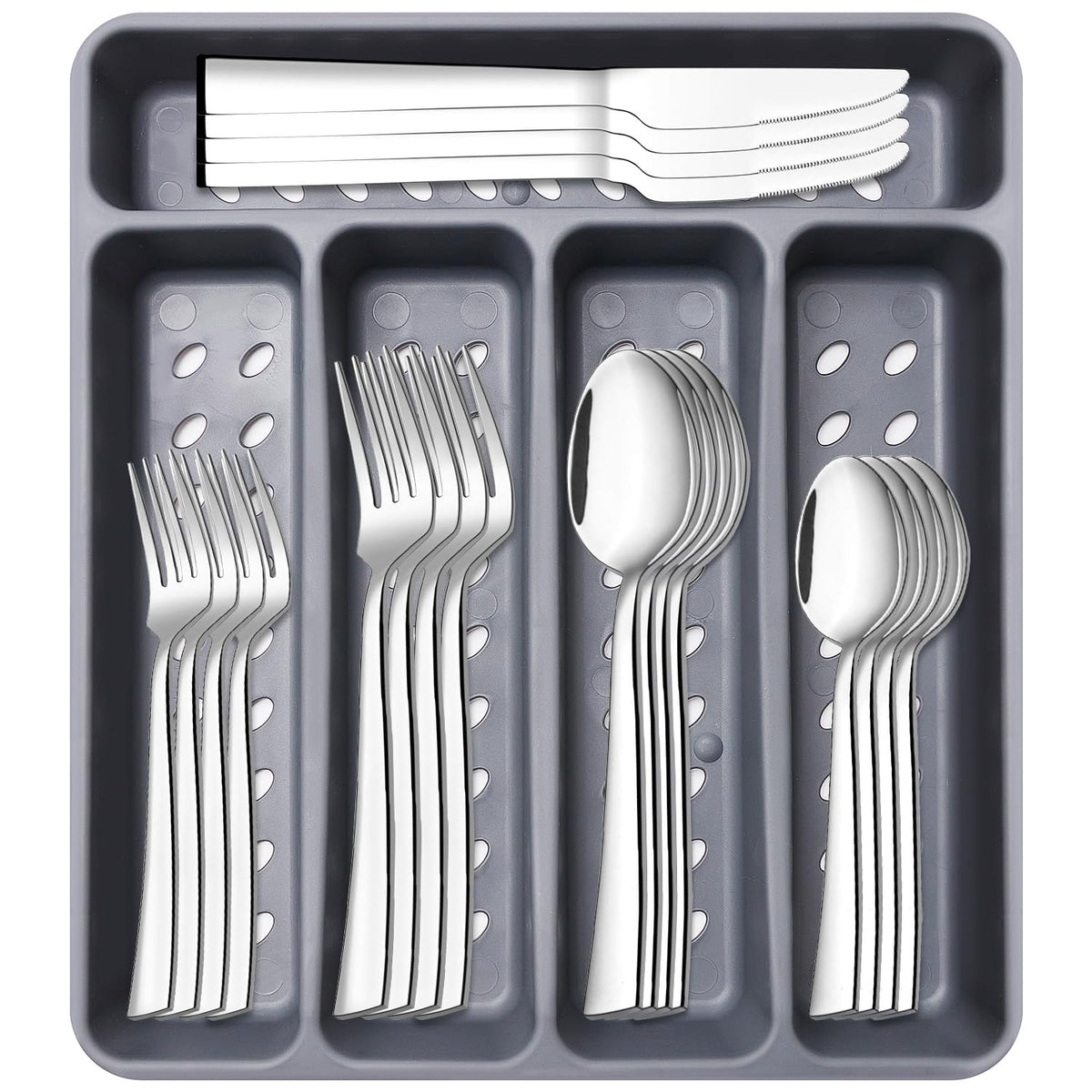 21 Pcs Black Silverware Sets with Organizer Spoon Fork Set Eating Utensils