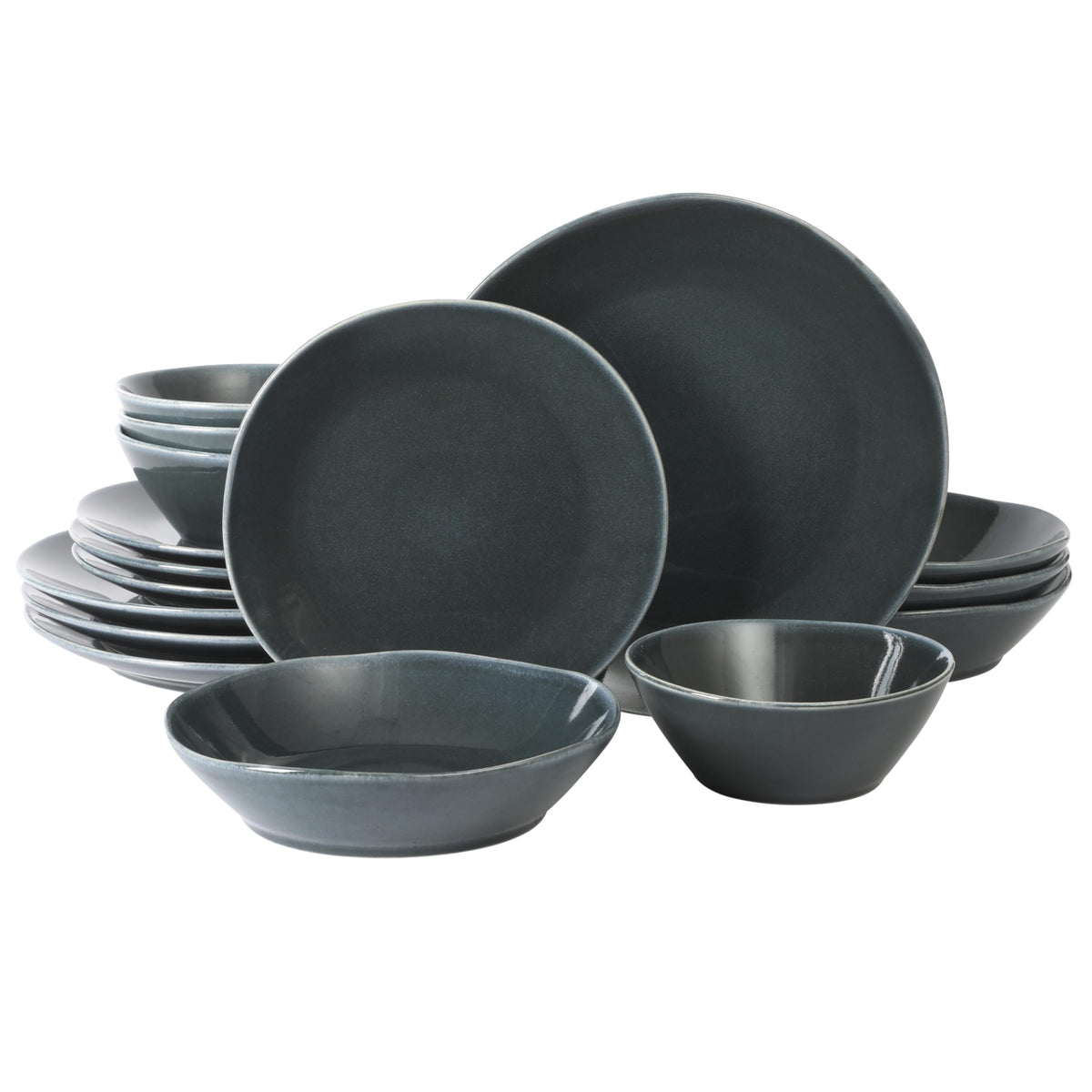 Bloomhouse - Two Time Oprah's Favorite Things Winner - Santorini Mist Double Bowl Terracotta Reactive Glaze Plates and Bowls Dinnerware Set - Amber, Service for Four (16pcs)