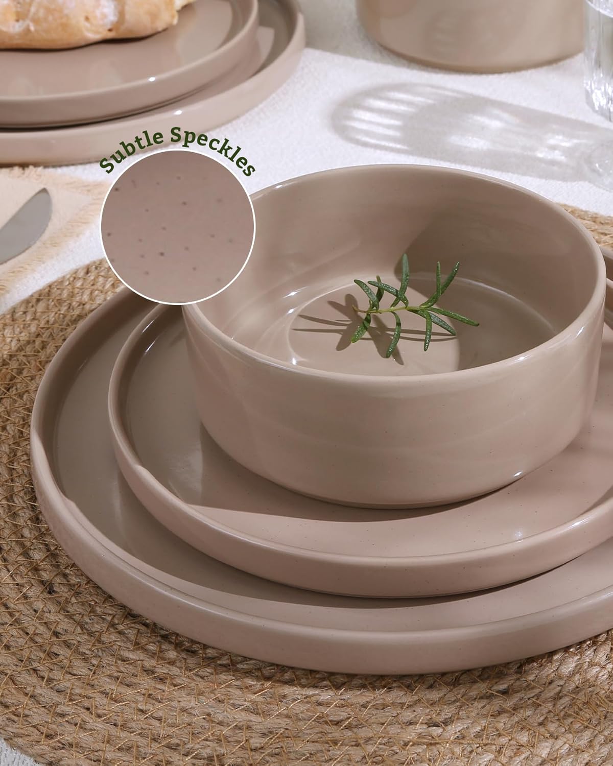 Famiware Nebula Plates and Bowls, 12-Piece Dinnerware Set, Cinnamon Brown
