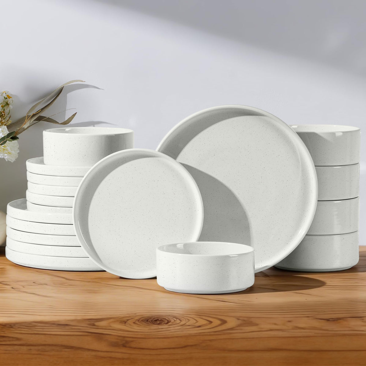 E-far Stoneware Dinnerware Sets, 12-Piece Black Plates and Bowls Set for 4