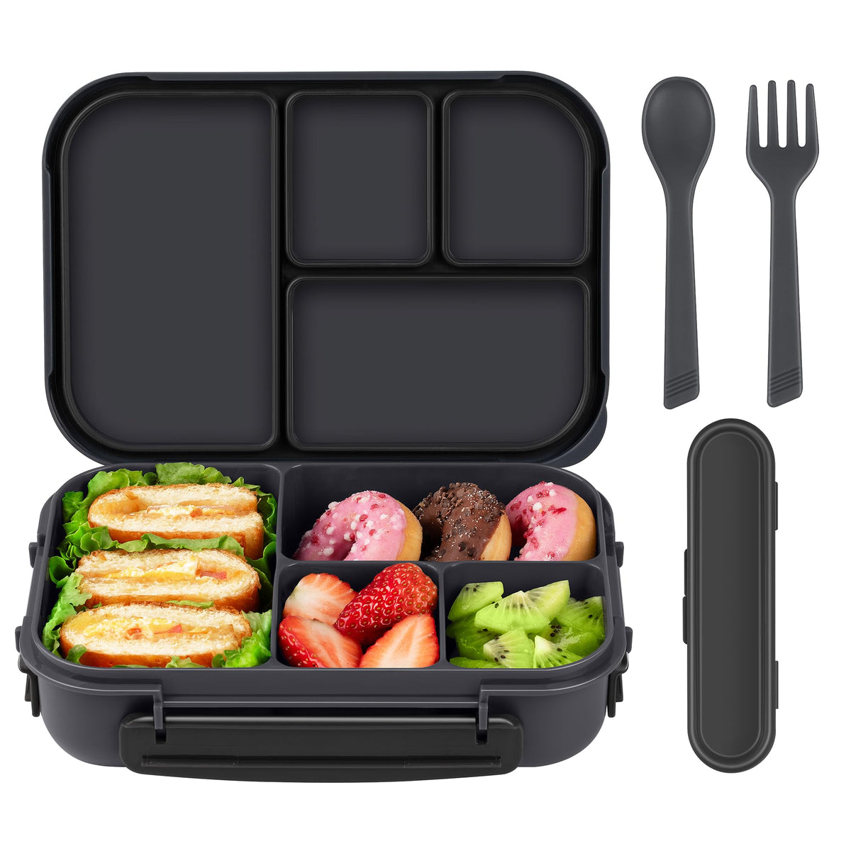 Amathley Lunch Box Kids,Bento Box Adult,Leakproof Lunch Containers for Adults/Kids/Toddler,1200ML-4 Compartments bento Lunch box with Utensil,Microwave & Dishwasher & Freezer Safe (Blue)