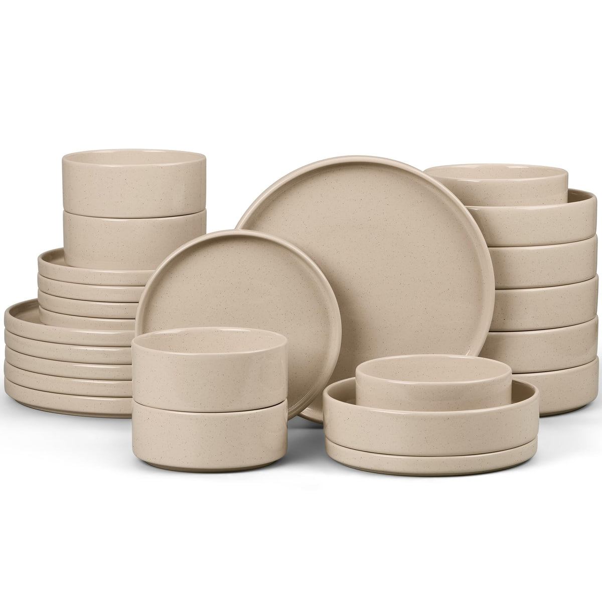 E-far Stoneware Dinnerware Sets, 12-Piece Black Plates and Bowls Set for 4