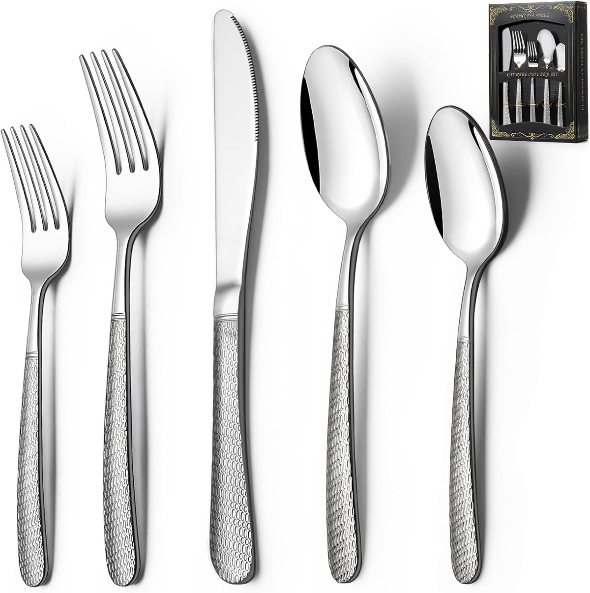 40-Piece Hammered Silverware Set, Deedro Stainless Steel Flatware Set for 8