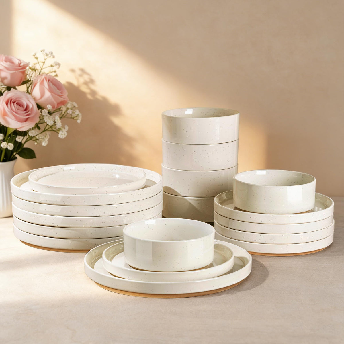 AmorArc Stoneware Dinnerware Sets for 4,12Pcs Plates and Bowls Set
