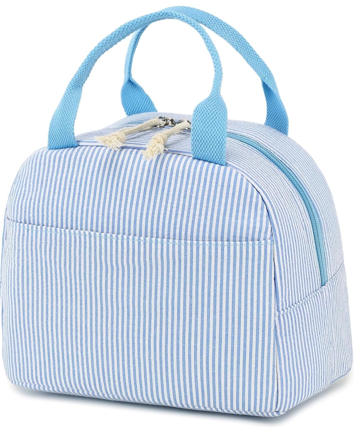 Bluboon Lunch Box for Women Cute Lunch Bag Reusable Insulated Lunch Bags Large Capacity Lunchbox Cooler for Work Picnic or Travel Gifts (A Sage Green White Stripes, 10 x 7.5 x 8 inches)