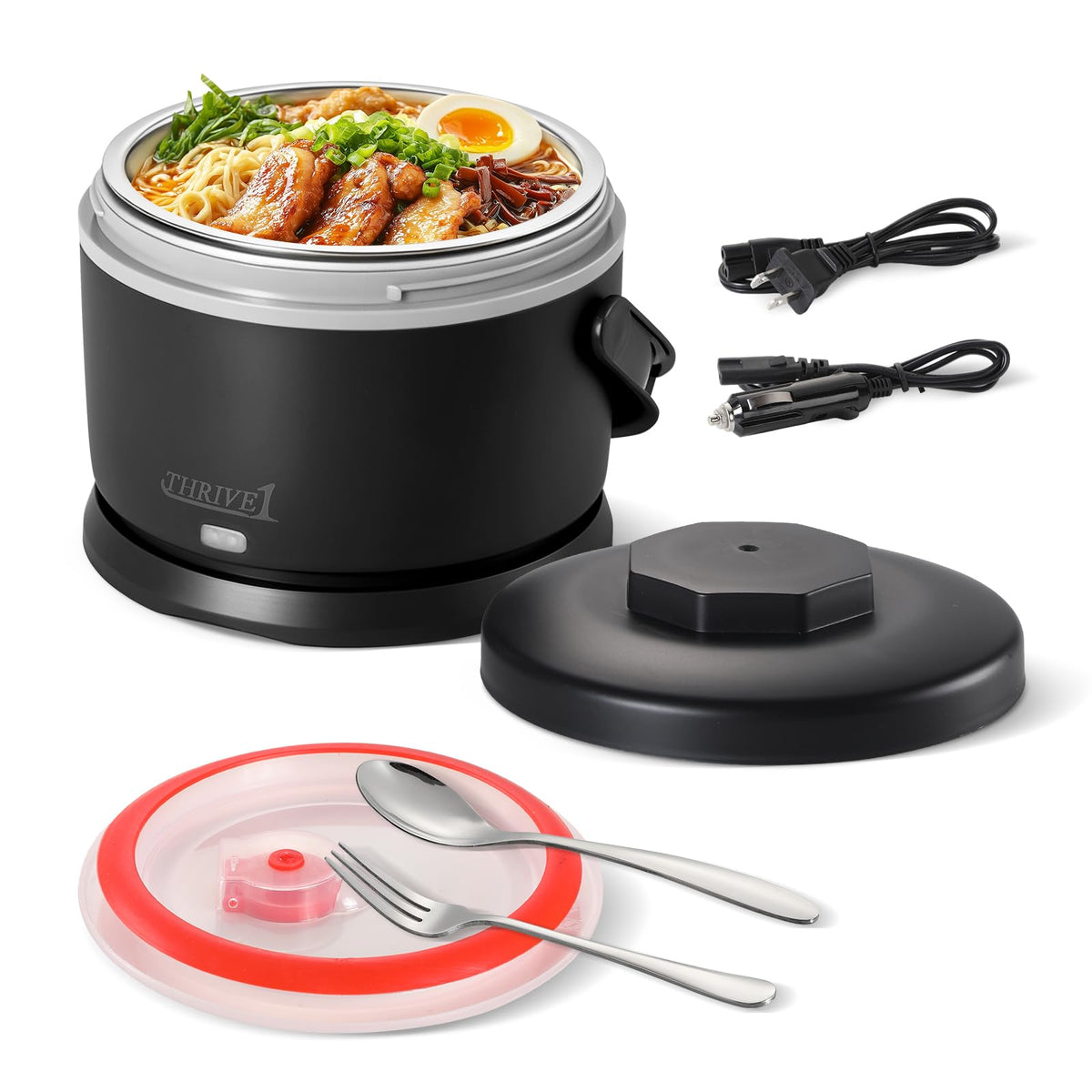 Electric Lunch Box for Adults 40 oz Portable Food Warmer 12V/24V/110V/220V Heated Lunch Box for Work, Office, Car, Travel, Home Use (Blue)