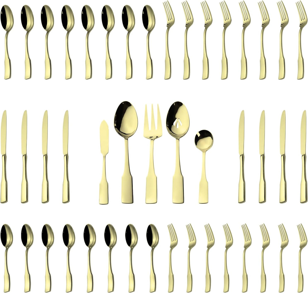Alata Kate Champagne Gold Mirror 45-Piece Silverware With Utensil-Serving Set, Service for 8, Stainless Steel Flatware, Mirror Polished Cutlery, Dishwasher Safe