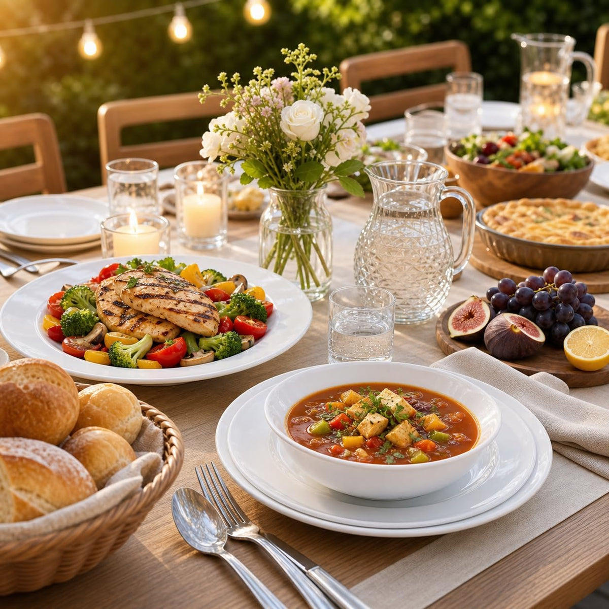 Melamine Dinnerware Sets-12 Pcs Dinner Dishes Set for 4,white melamine dinner plates set of 12,rv white plates set, kitchen plates and bowls set,Dishwasher Safe, Unbreakable,lightweight