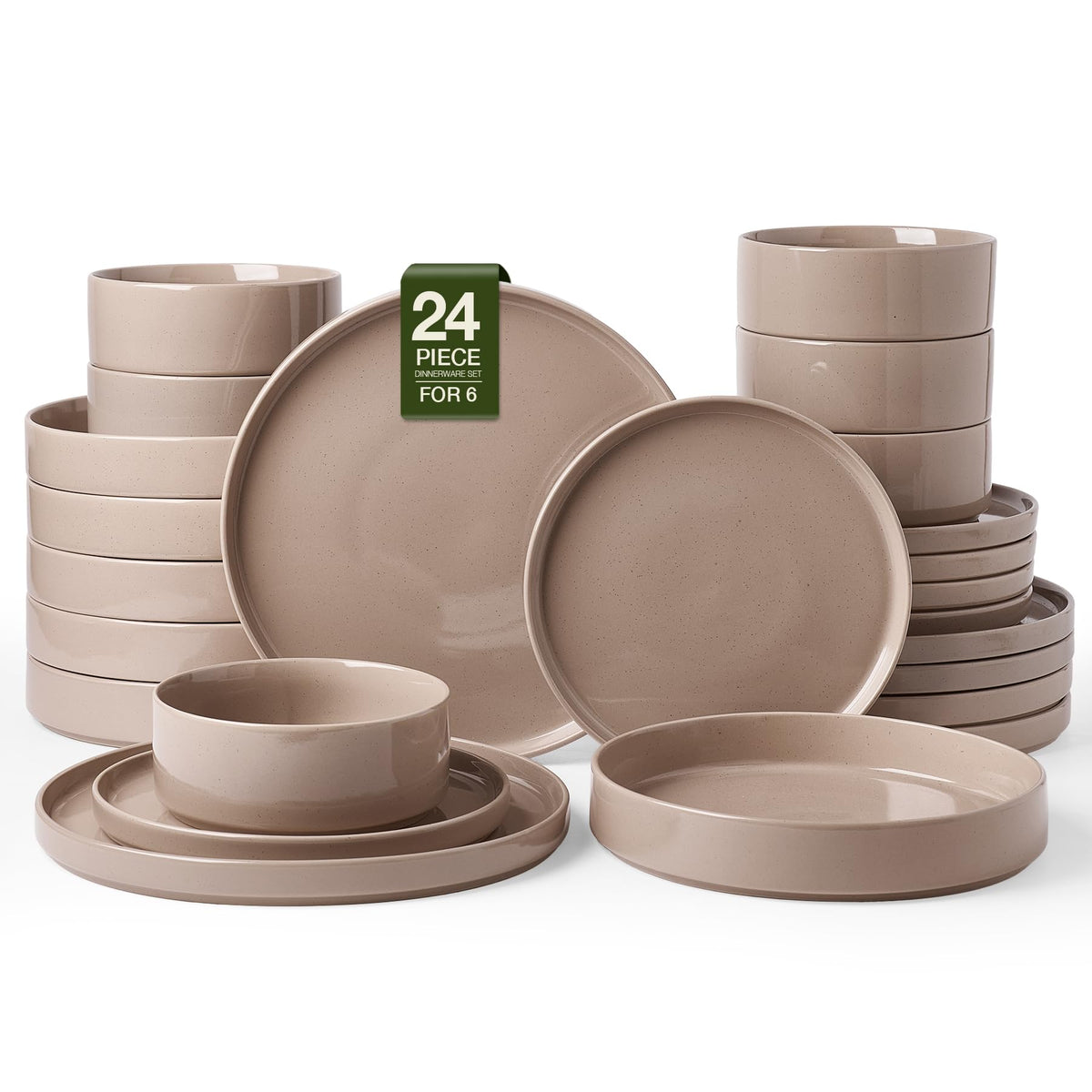 Famiware Nebula Plates and Bowls, 12-Piece Dinnerware Set, Cinnamon Brown