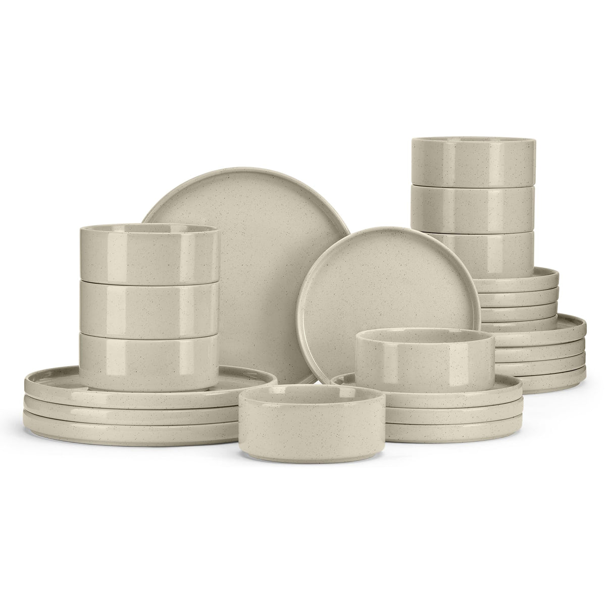 E-far Stoneware Dinnerware Sets, 12-Piece Black Plates and Bowls Set for 4