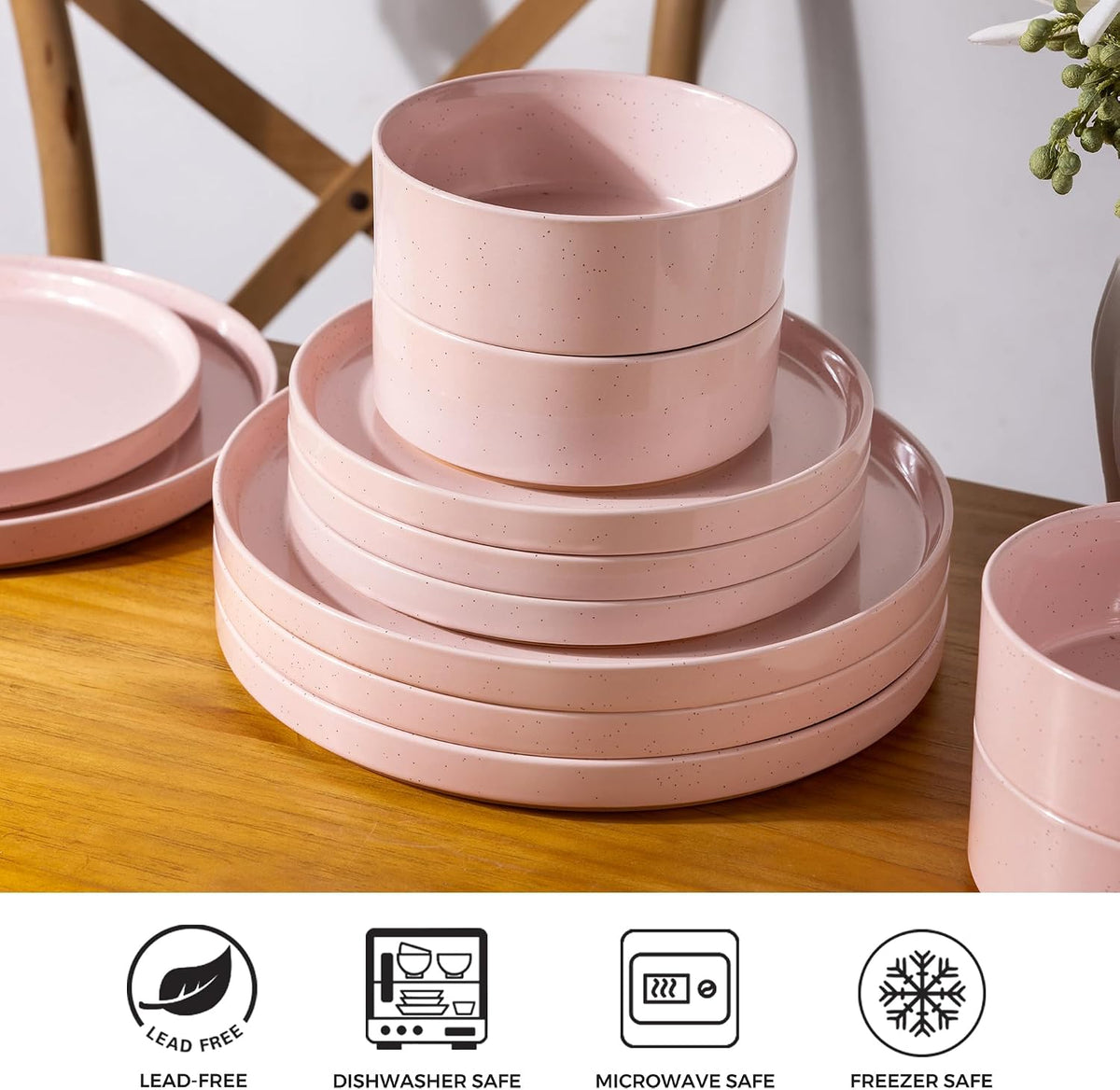 AmorArc Stoneware Dinnerware Sets for 4,12Pcs Plates and Bowls Set