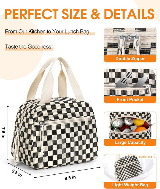 Lunch Bag for Women Men, Corduroy Small Insulated Lunch Box