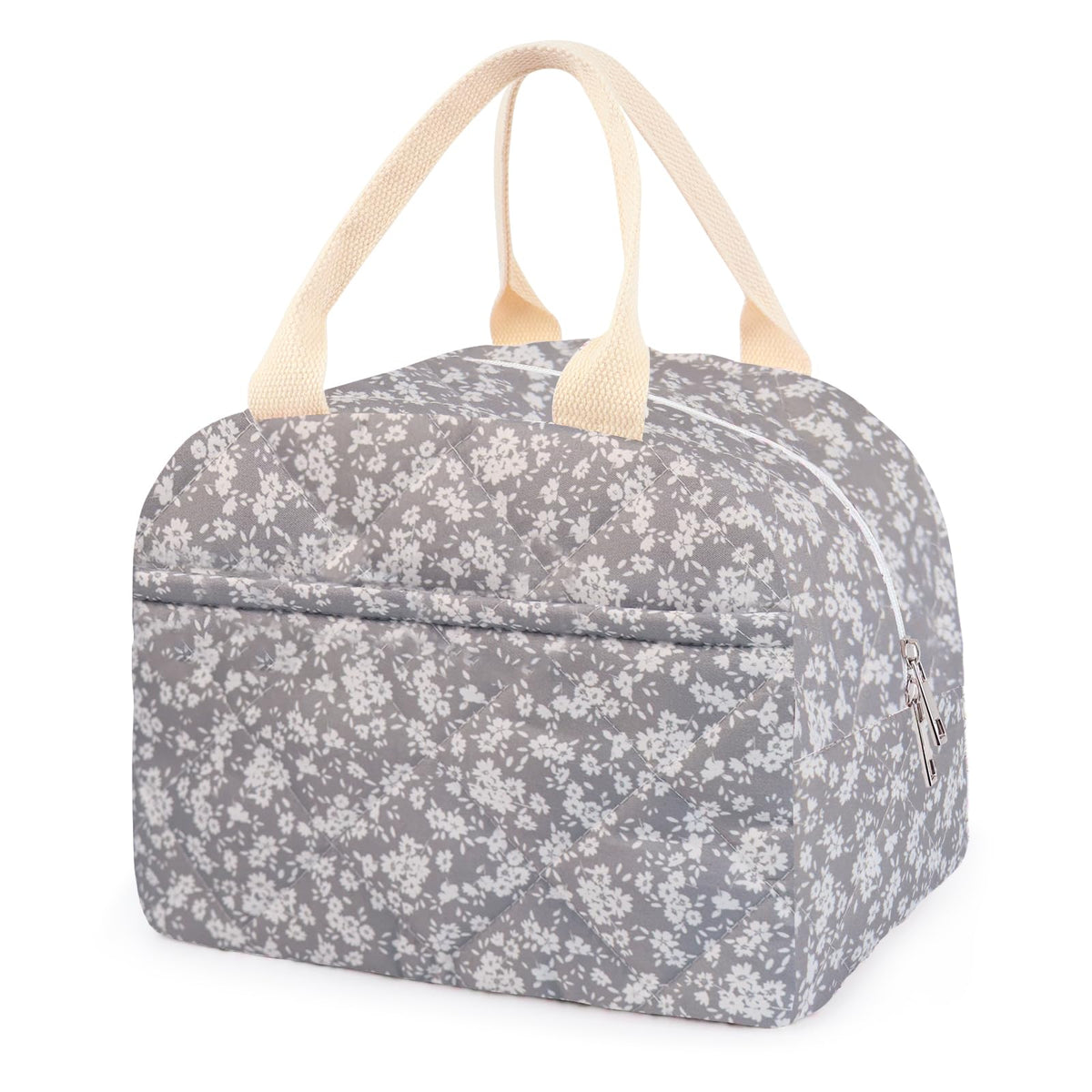 Cotton Quilted Insulated Lunch Bag, Reusable Quilted Floral Lunch Tote Bags