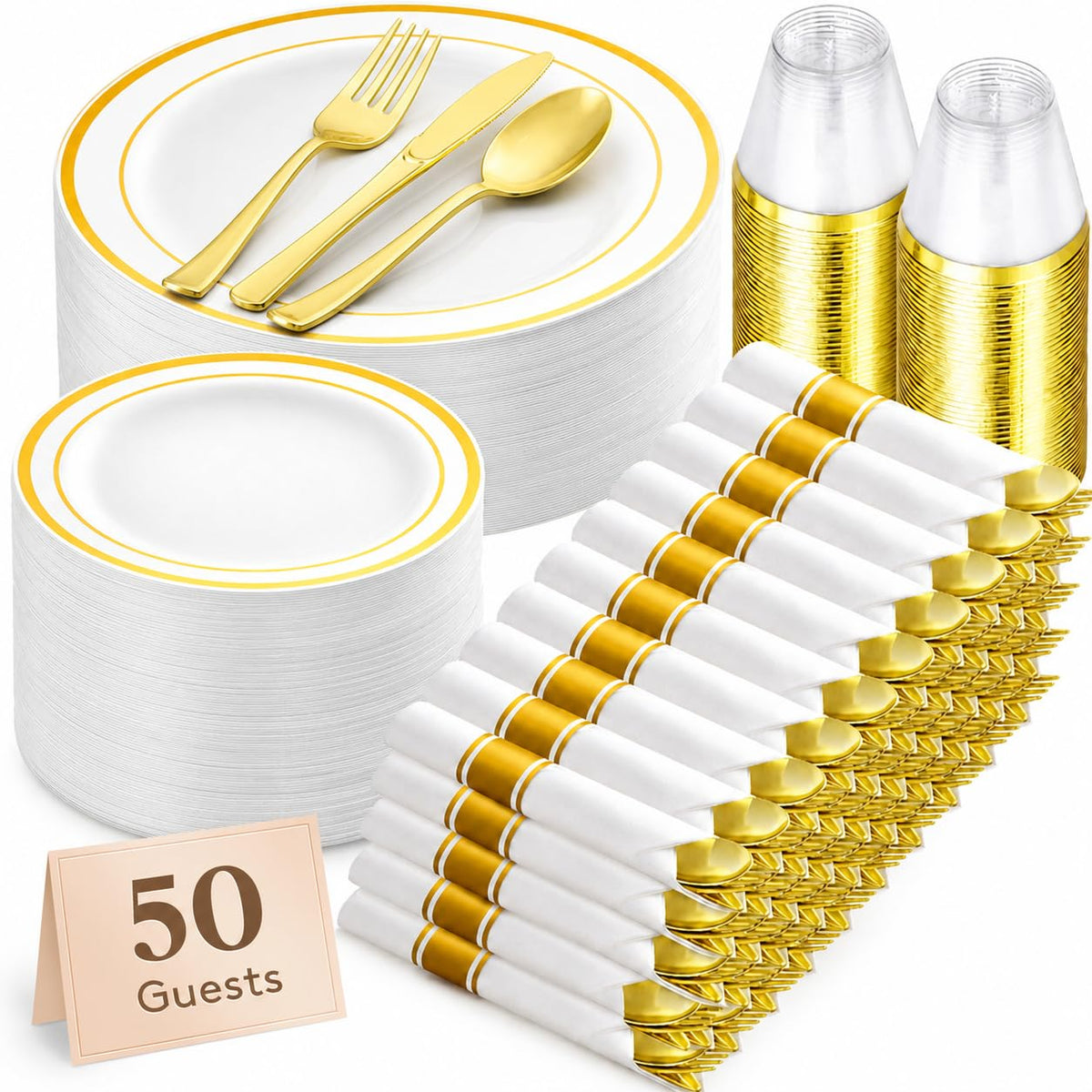 Lifewit 350PCS Disposable Dinnerware Set, Plastic Plates for 50 Guests
