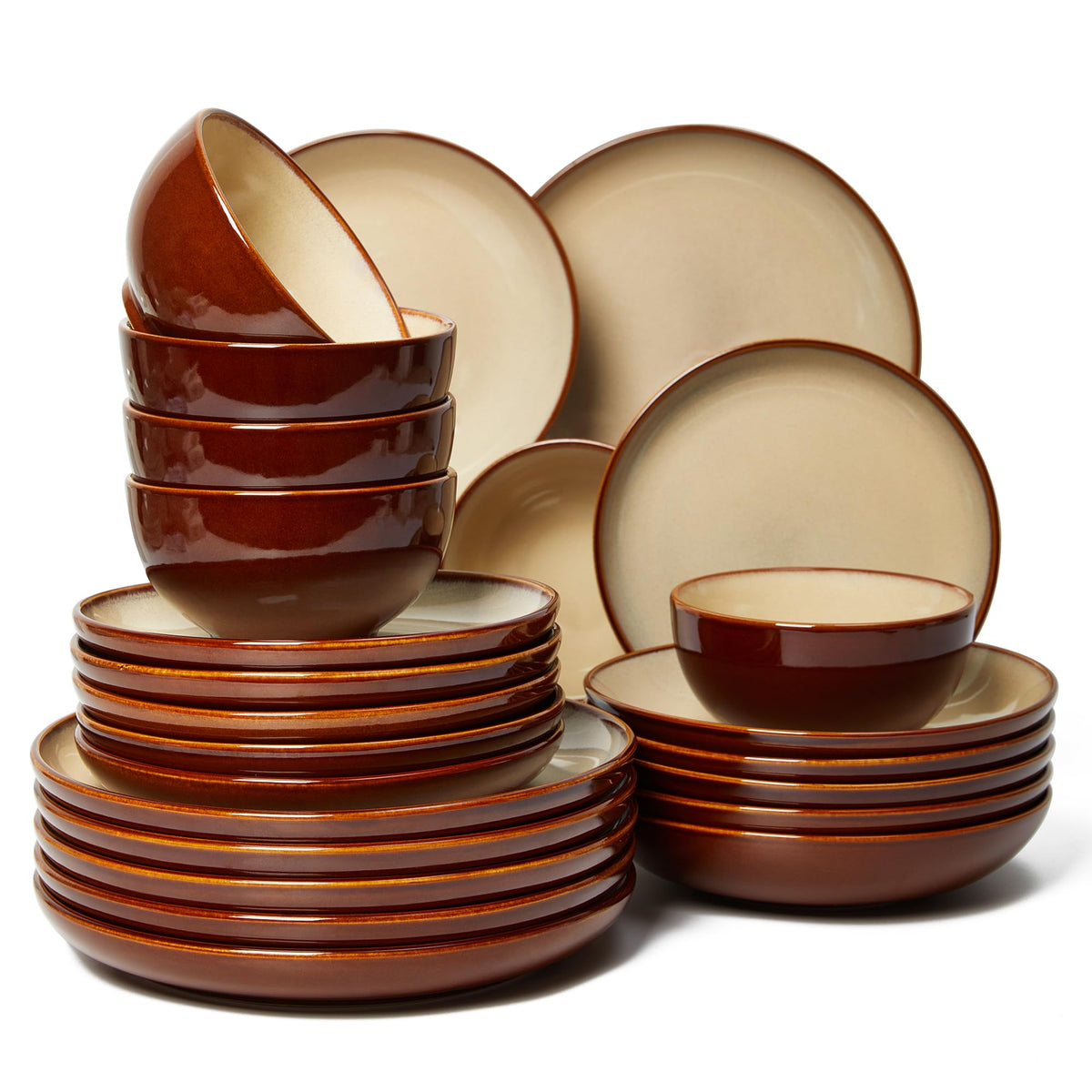 Pokini Stoneware Dinnerware Sets for 8, 24pcs Plates and Bowls Sets Dishes