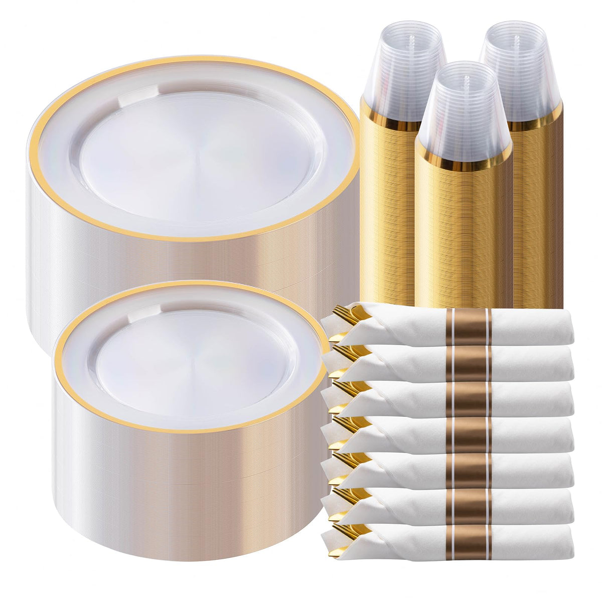 Goodluck 350 Pcs Clear Plastic Plates with Black Rim, Plastic Dinnerware