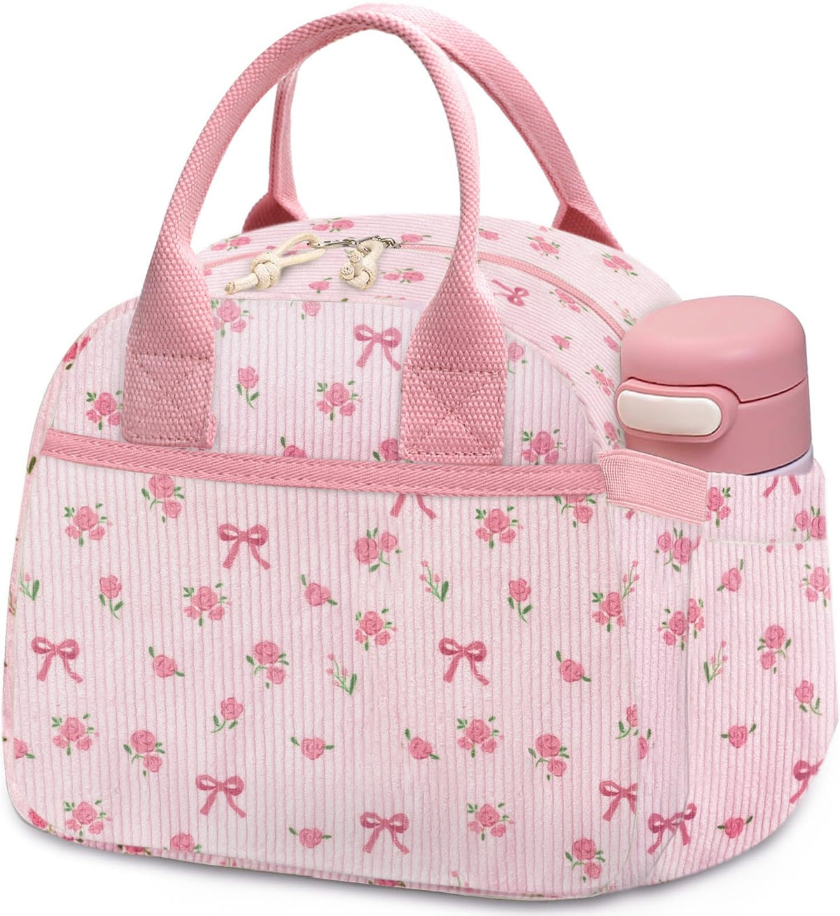 Carry bloom Lunch Box for Women, Insulated Lunch Bag Cute Corduroy Lunchbox