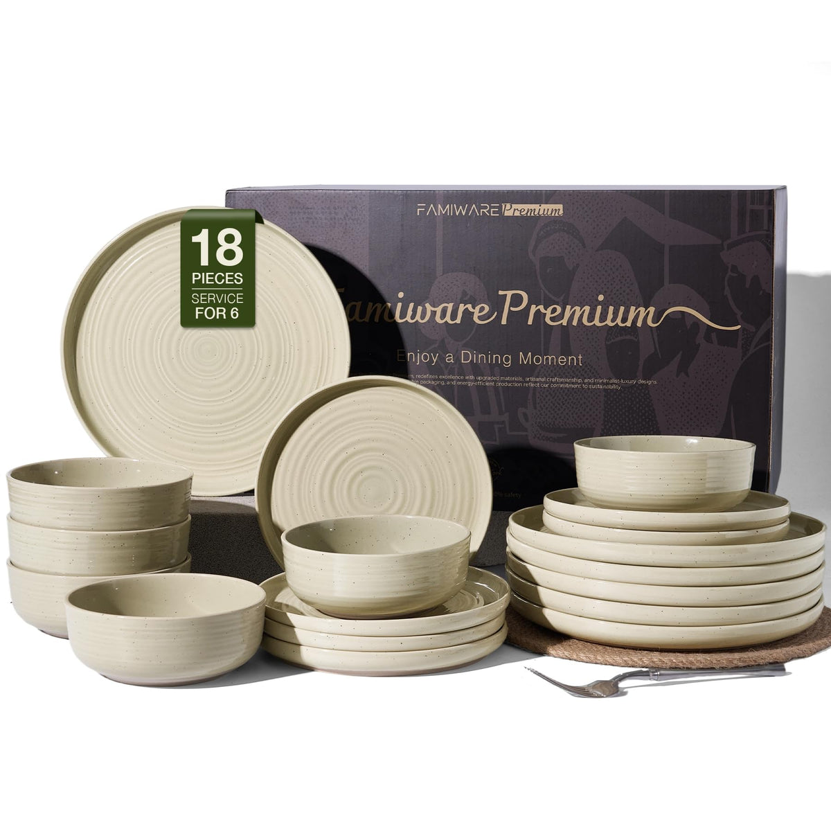 Stoneware Dinnerware Sets for 6, Plates and Bowls, Brown