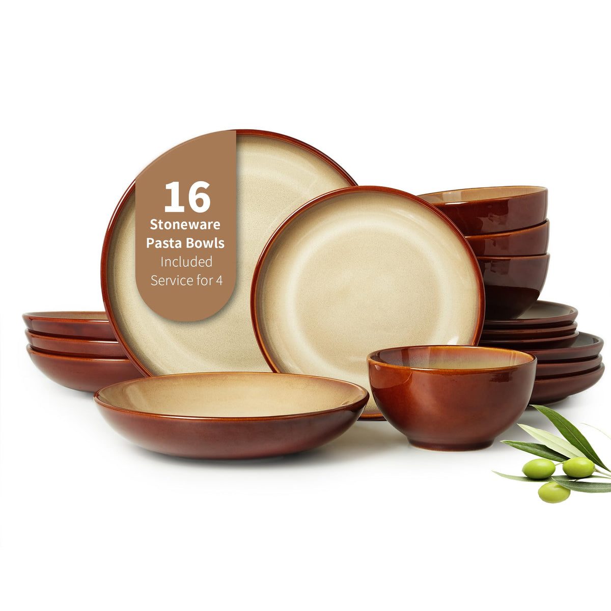 Pokini Stoneware Dinnerware Sets for 8, 24pcs Plates and Bowls Sets Dishes