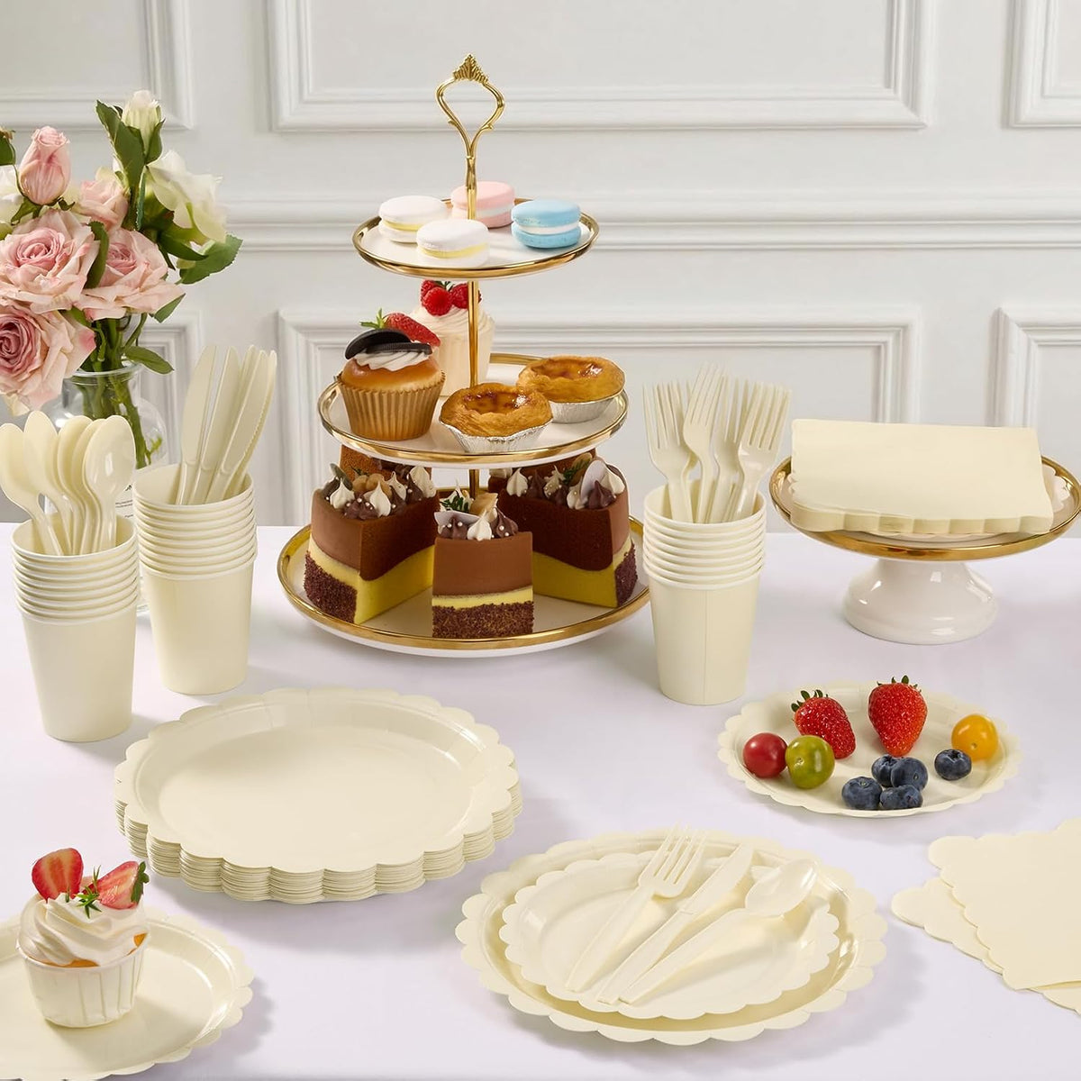 Goodluck Ivory Scalloped Disposable Tableware Set - 350PCS