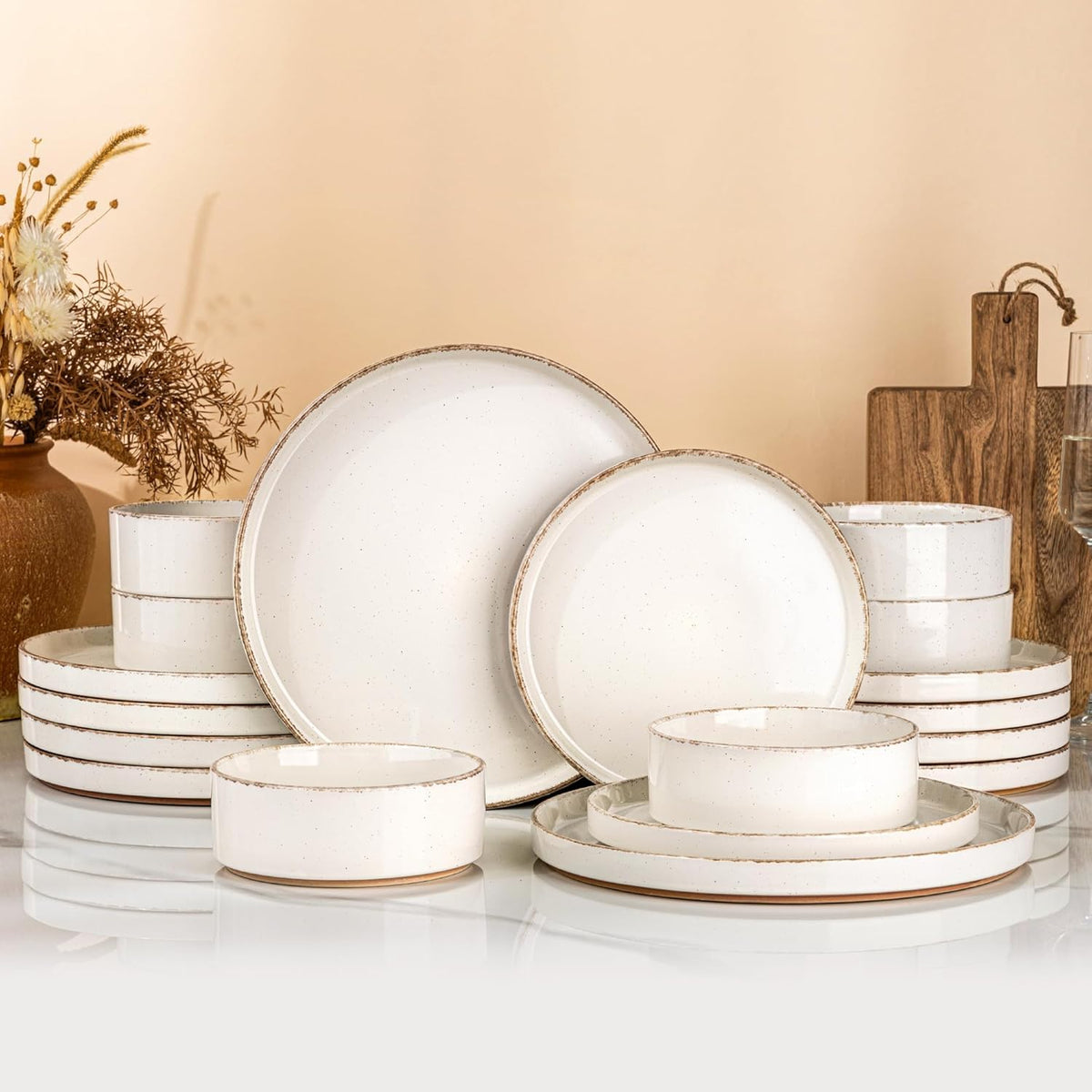 AmorArc Stoneware Dinnerware Sets for 4,12Pcs Plates and Bowls Set