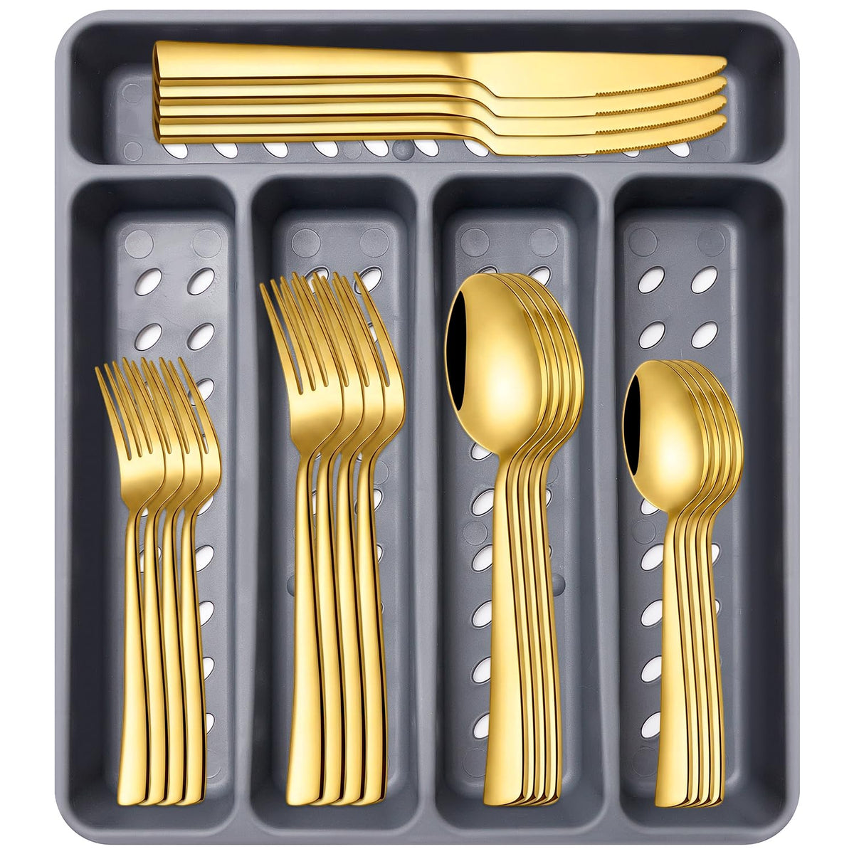 21 Pcs Black Silverware Sets with Organizer Spoon Fork Set Eating Utensils