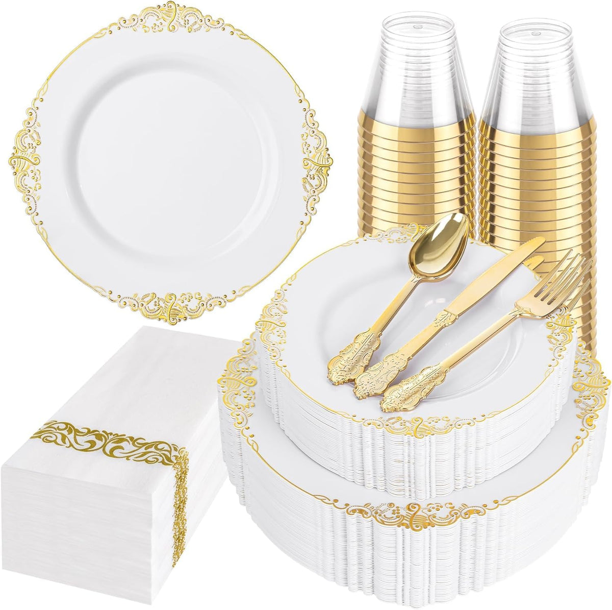 Hioasis 350 Pcs Clear Black Plates for Party