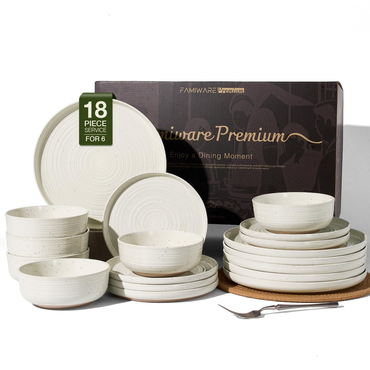 Stoneware Dinnerware Sets for 6, Plates and Bowls, Brown