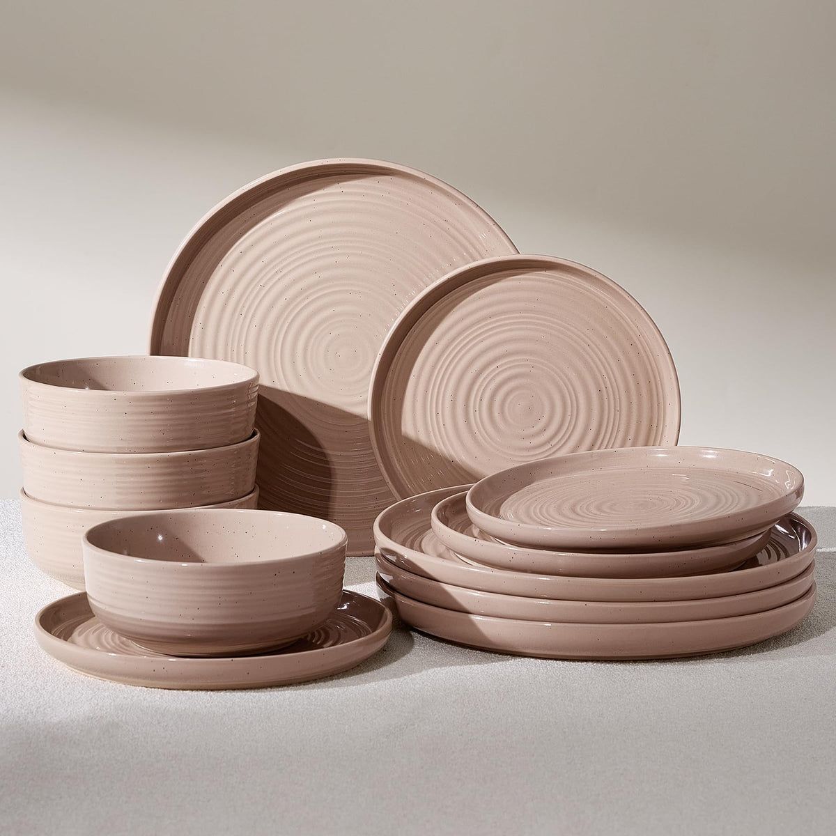Stoneware Dinnerware Sets for 6, Plates and Bowls, Brown