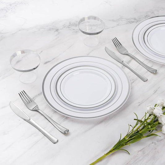 Goodluck 600 Plastic Piece Disposable Silver Plates for 100 Guests