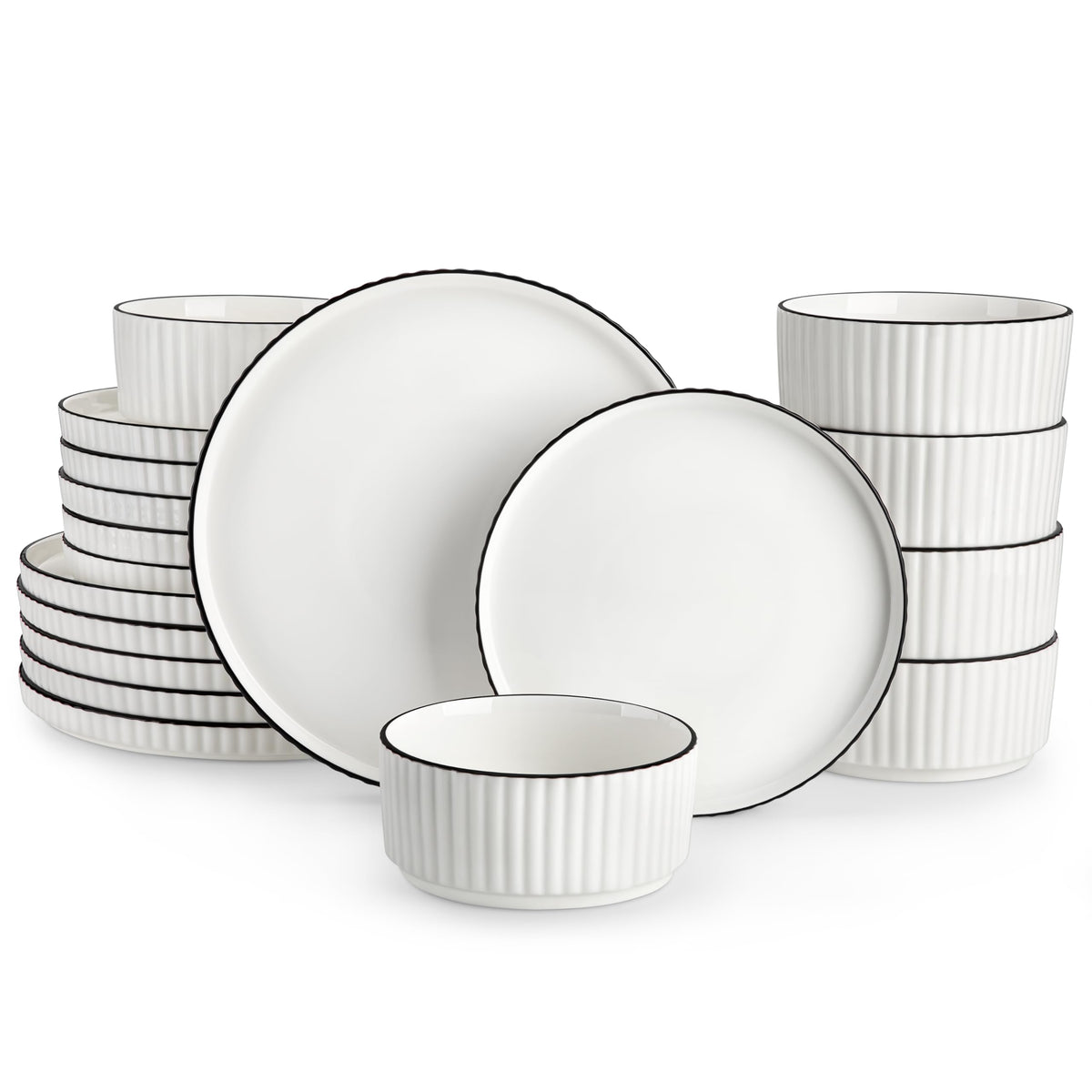 MALACASA Porcelain 18 Pieces Plates and Bowls Set, Dinnerware Set for 6