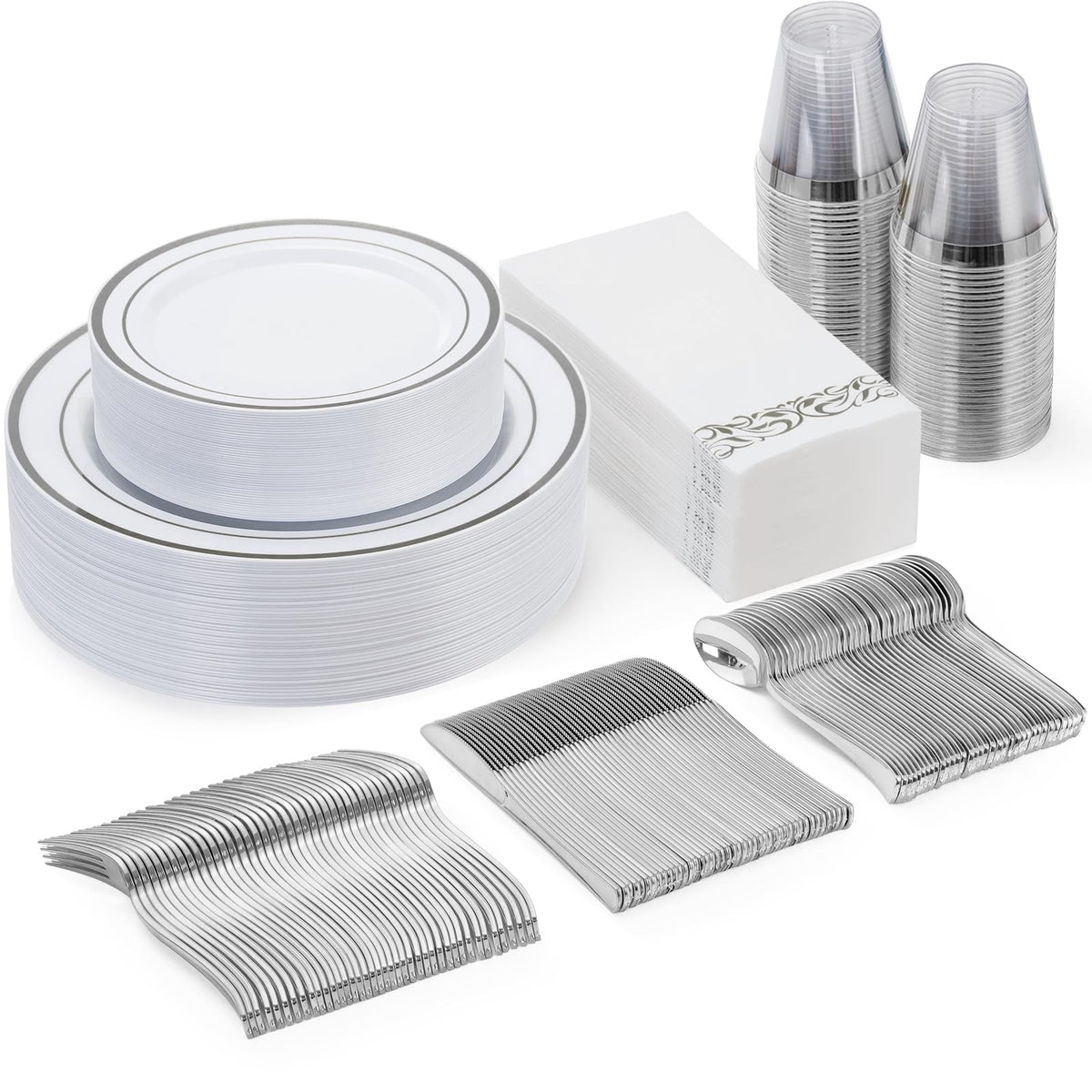 Goodluck 700 Piece Gold Dinnerware Set for 100 Guests, Disposable Plate Set
