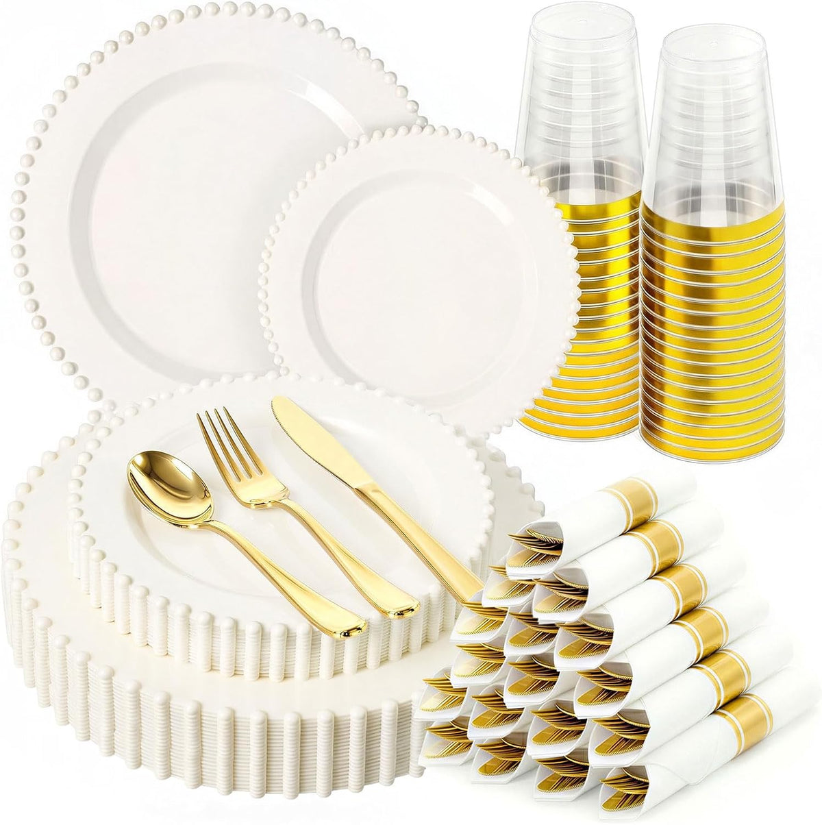 175pcs Plastic Dinnerware Set Ivory 25 Guests for Wedding