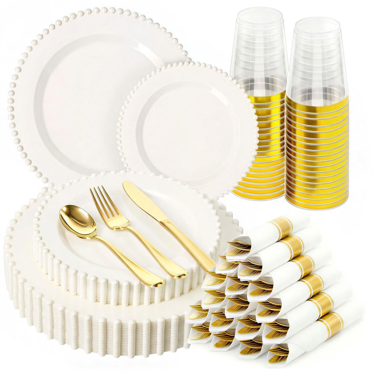 175pcs Plastic Dinnerware Set Ivory 25 Guests for Wedding