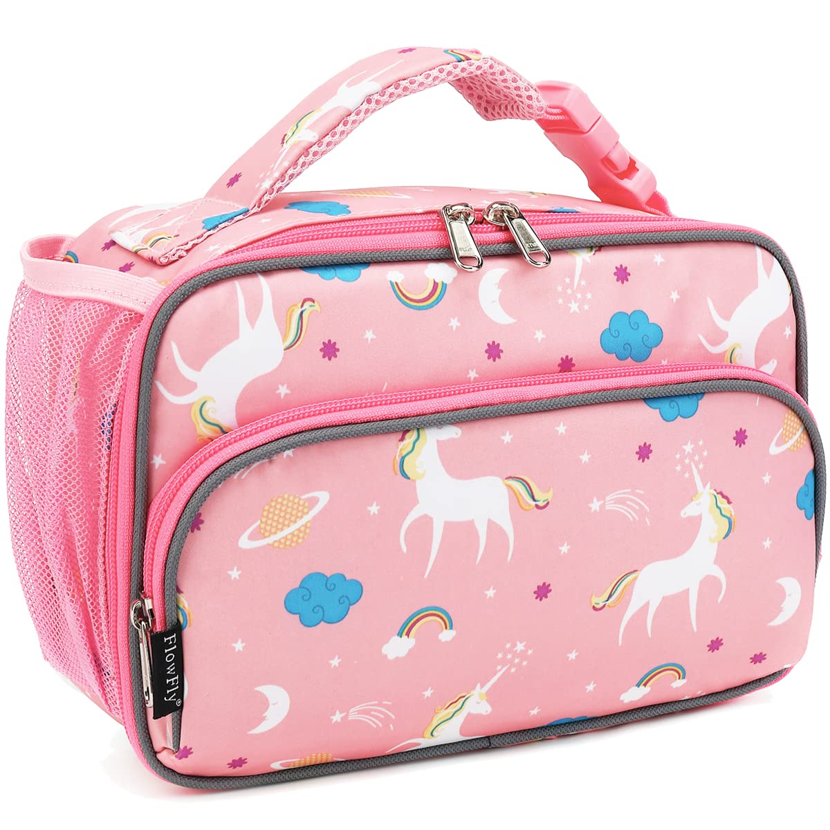 FlowFly Kids Lunch box Insulated Soft Bag Mini Cooler Back to School Thermal Meal Tote Kit for Girls, Boys,Cyan
