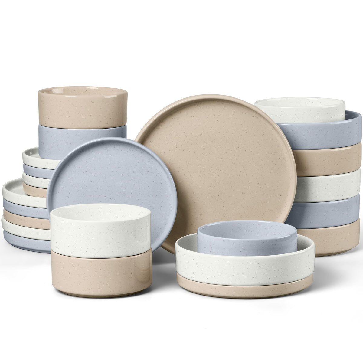 E-far Stoneware Dinnerware Sets, 12-Piece Black Plates and Bowls Set for 4