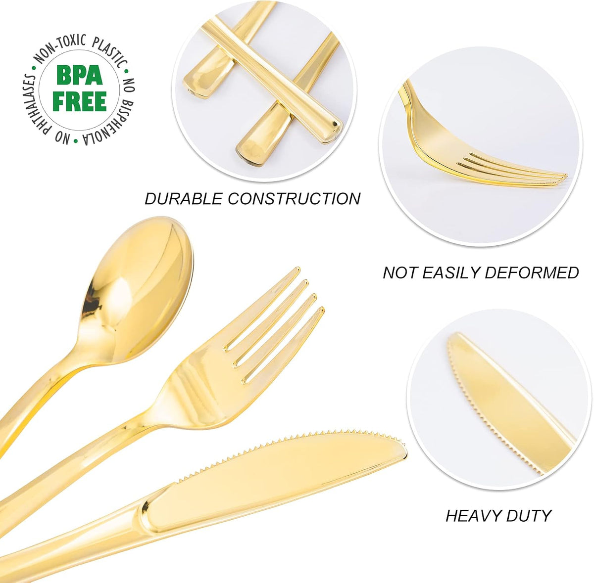 N9R 300PCS Gold Plastic Silverware, Disposable Plastic Cutlery/Utensils