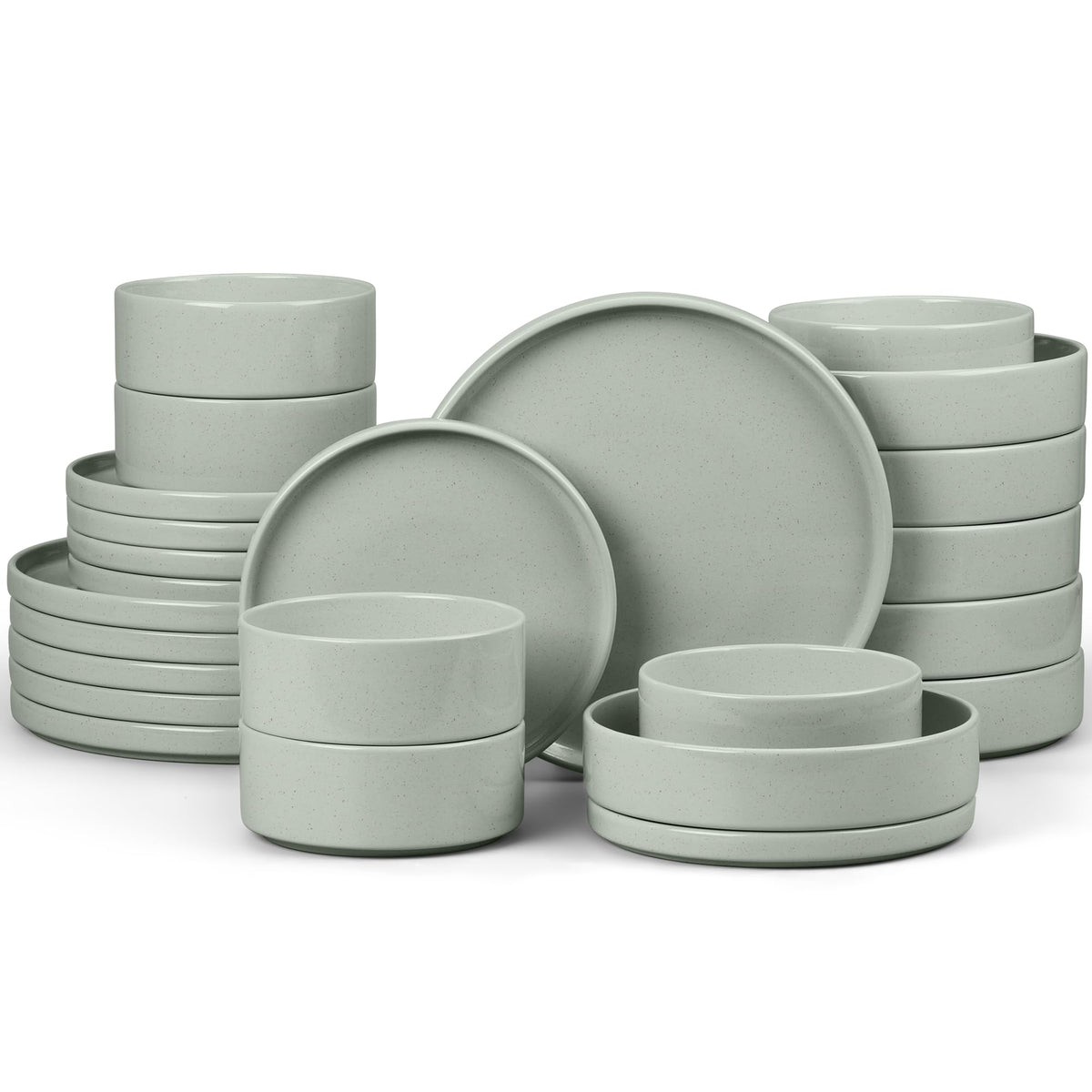 E-far Stoneware Dinnerware Sets, 12-Piece Black Plates and Bowls Set for 4