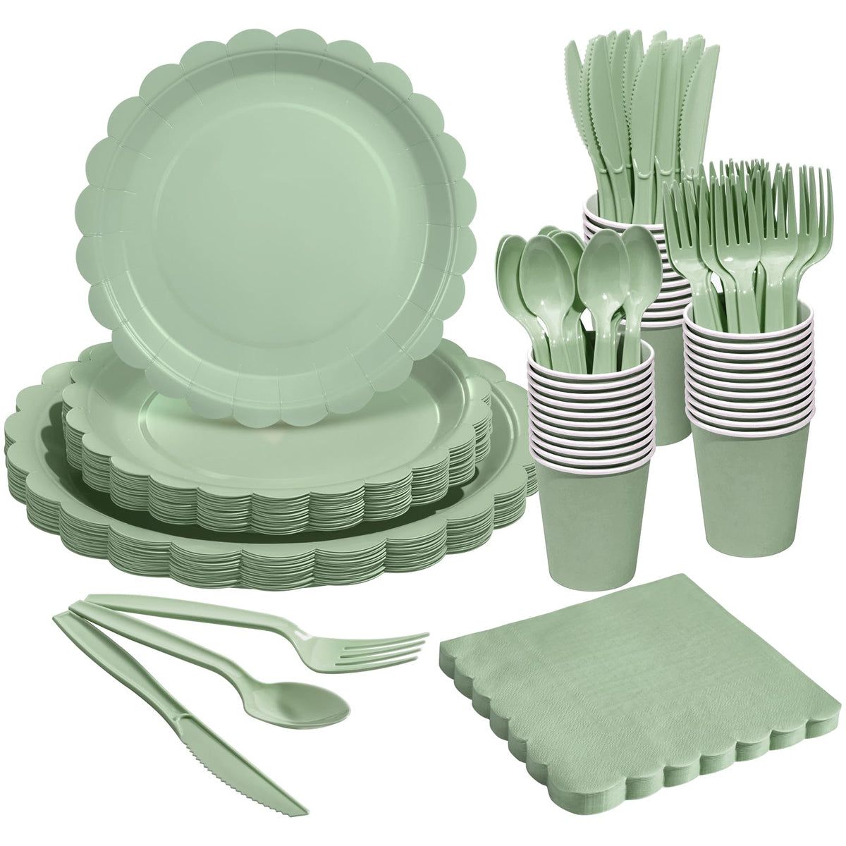 Goodluck Ivory Scalloped Disposable Tableware Set - 350PCS