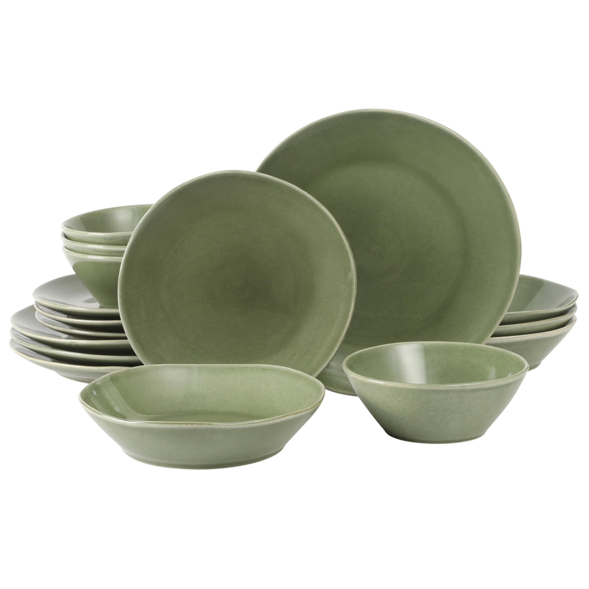 Bloomhouse - Two Time Oprah's Favorite Things Winner - Santorini Mist Double Bowl Terracotta Reactive Glaze Plates and Bowls Dinnerware Set - Amber, Service for Four (16pcs)