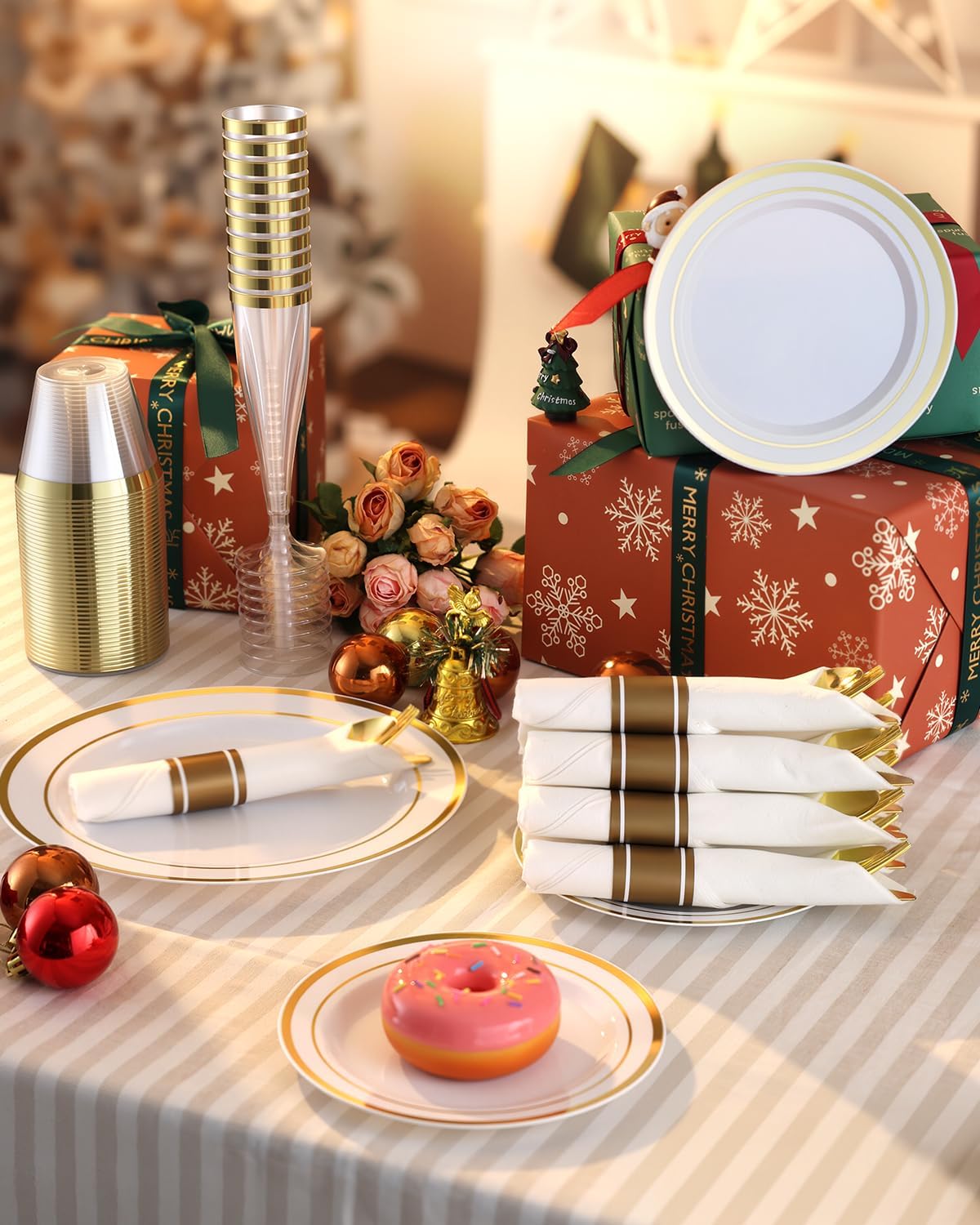 Goodluck 320PCS Gold Plates Sets, Fancy Disposable Dinnerware for 40 Guests
