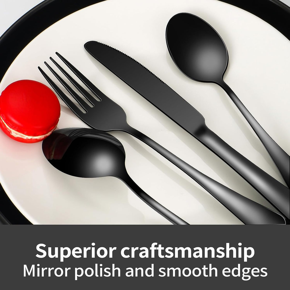 Lazycorner 60-Piece Black Silverware Set with Steak Knives Black Stainless Steel Flatware Set for 10 Food Grade Tableware Cutlery Set Rust-proof, Mirror Polished, Dishwasher Safe