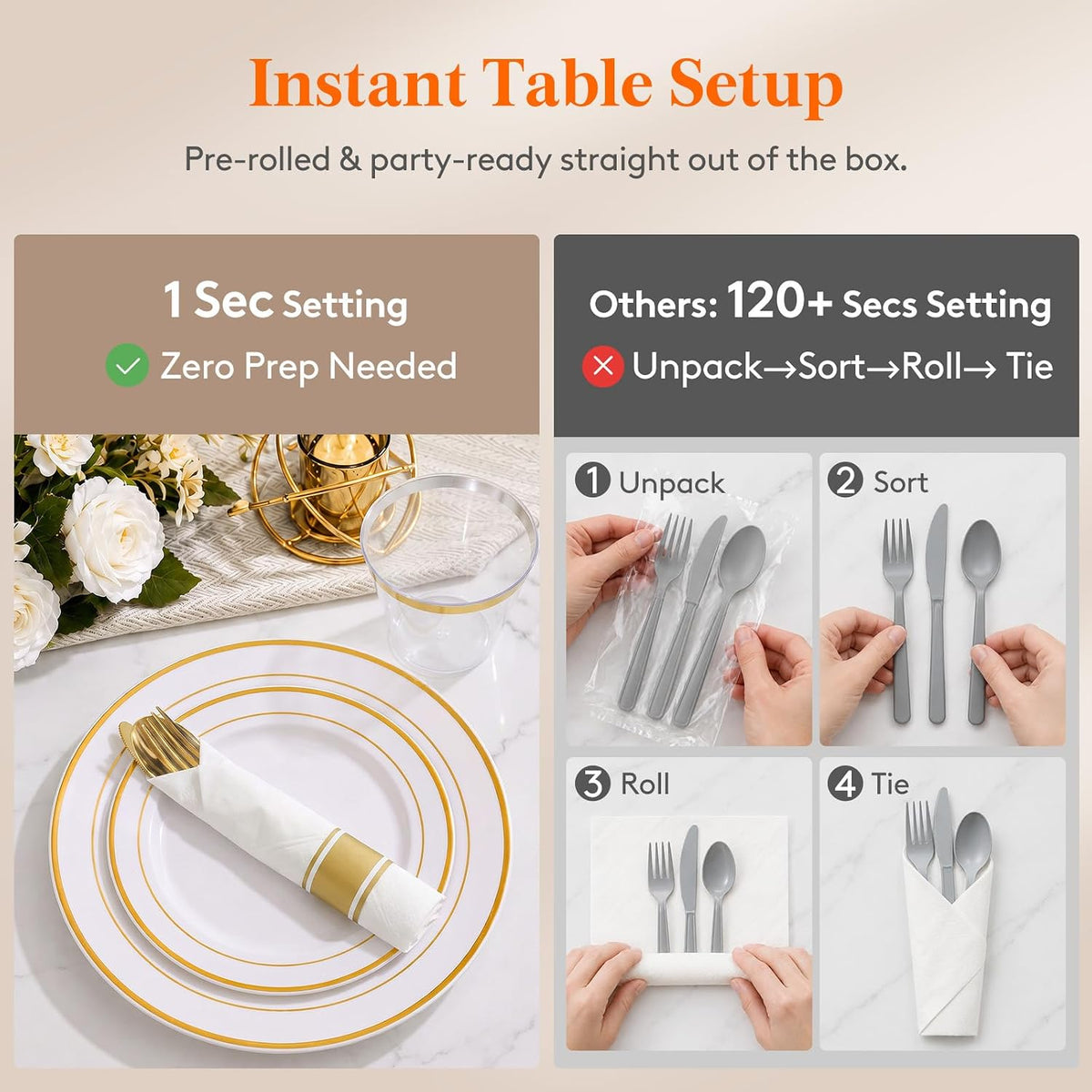 Lifewit 350PCS Disposable Dinnerware Set, Plastic Plates for 50 Guests