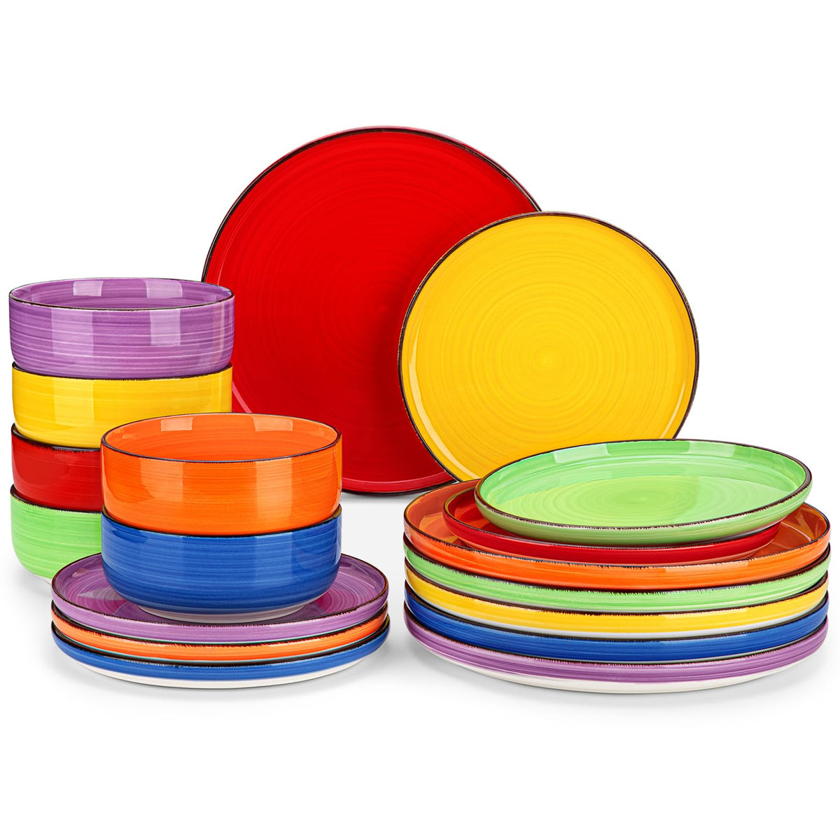 vancasso Bonita Stoneware Dinnerware Sets, 12 Pieces Dishes Set，Polished Round Plates and Bowls Set for 4, Dishwasher and Microwave Safe, Multicolor