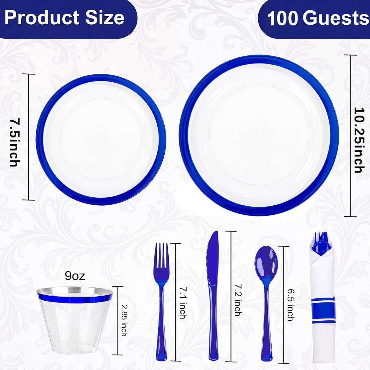 I00000 700Pcs Dark Blue Plastic Dinnerware Set ,Clear Plates for 100 Guests