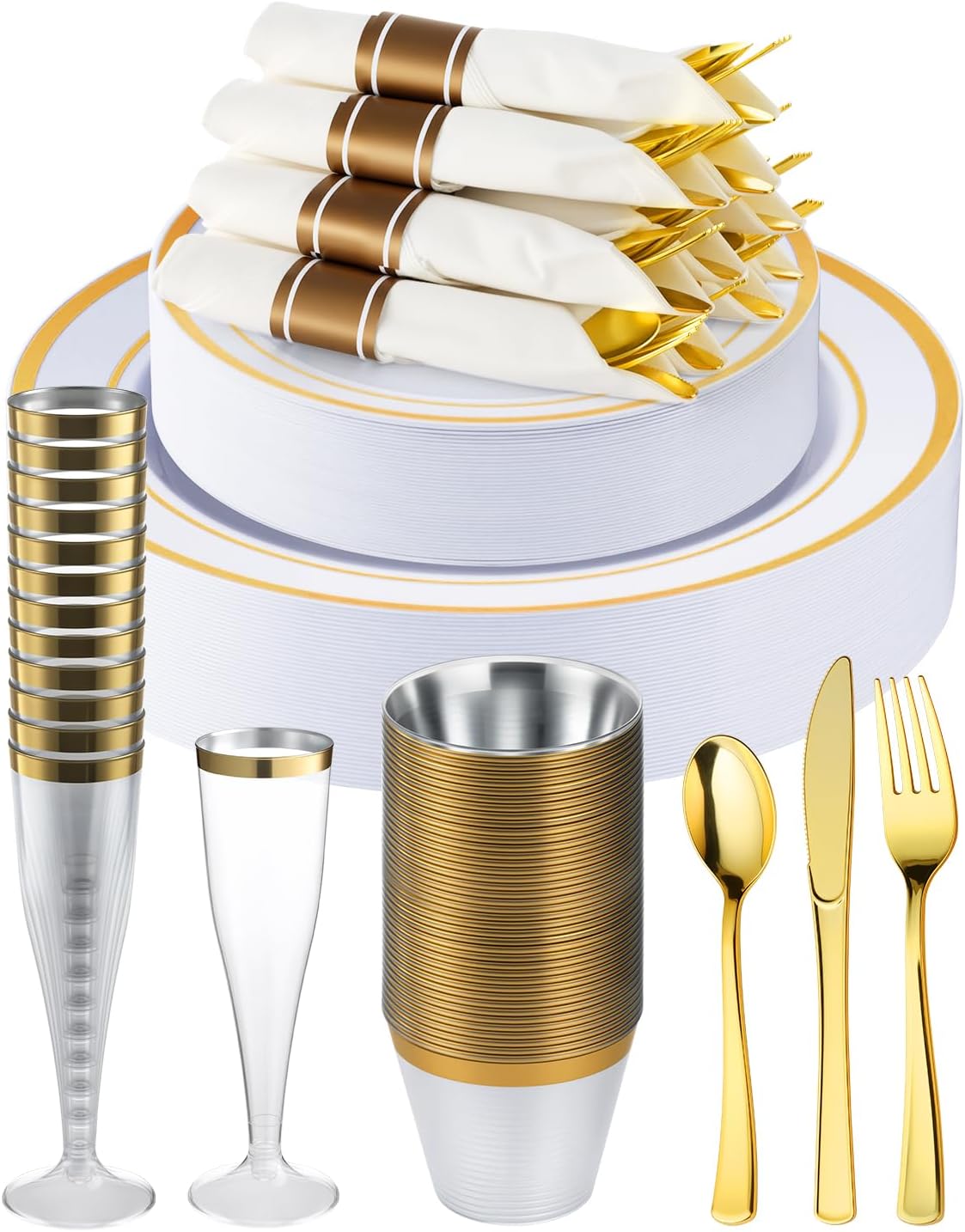 Goodluck 320PCS Gold Plates Sets, Fancy Disposable Dinnerware for 40 Guests